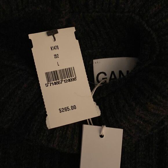 GANNI Rib Ruffle Trim Turtleneck Sweater Gray Wool Open Back Large - Picture 4 of 15